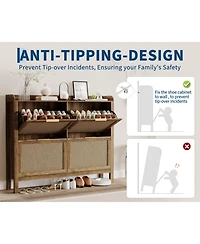 homfan Rattan Shoe Cabinet with 4 Flip Drawers, 47 Wide Slim Entryway Storage, 9.45 Depth