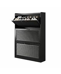 Yigii Shoe Storage Cabinet 2 Flip Louvered Doors Freestanding Organizer Metal Entryway Narrow Rack Large Capacity