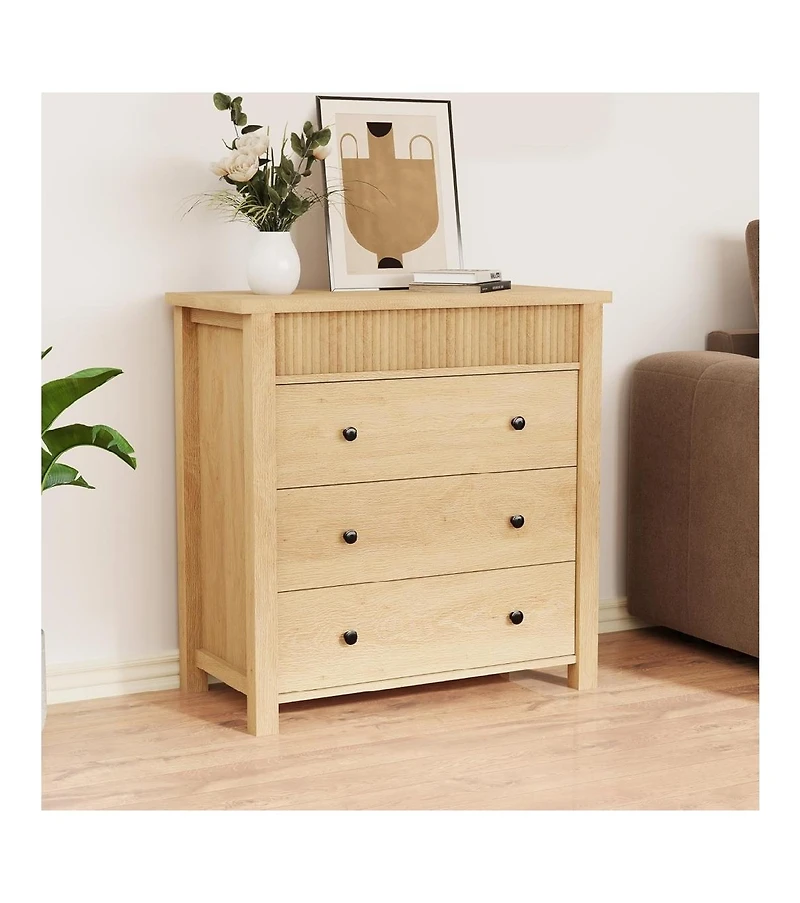 gaomon Fluted 3 Drawer Dresser Nightstand Wooden Chest