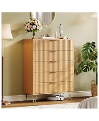 gaomon Modern Fluted Wood Dresser with 5 Drawers