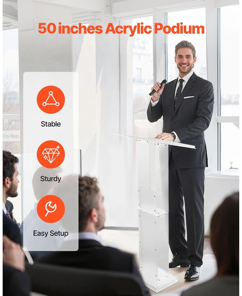 Sugift Podium Stand, 50" Acrylic Lectern, Portable Laptop Desk, for Classroom