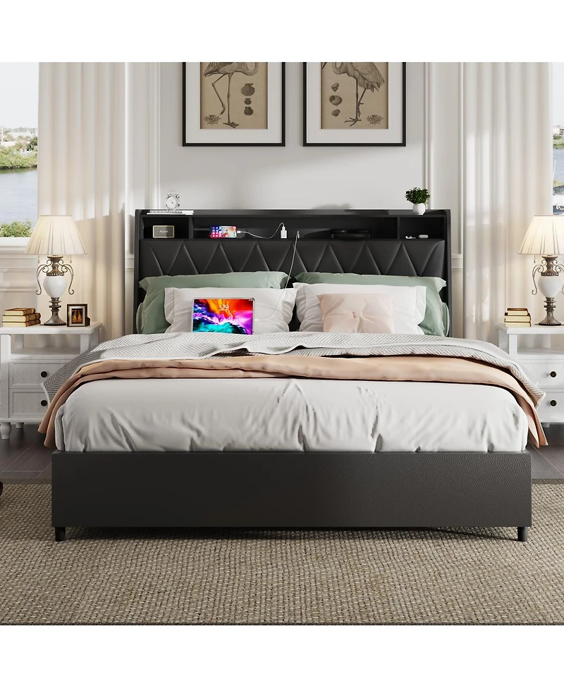 Streamdale Furniture Queen Bed Frame with Ergonomic Headboard