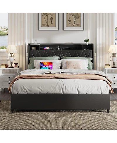 Streamdale Furniture Queen Bed Frame with Ergonomic Headboard