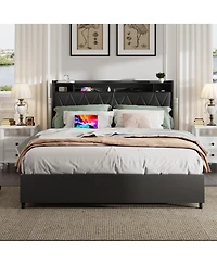 Streamdale Furniture Queen Bed Frame with Ergonomic Headboard