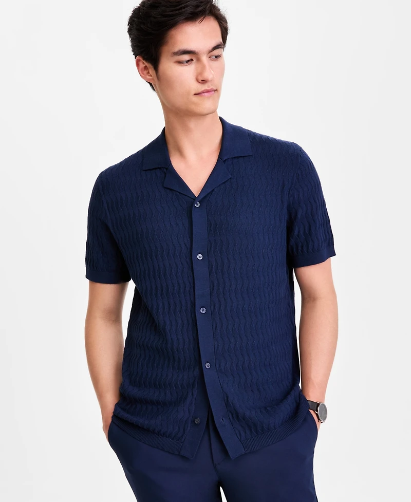 Alfani Men's Short-Sleeve Textured Button Down Sweater, Macy's Exclusive