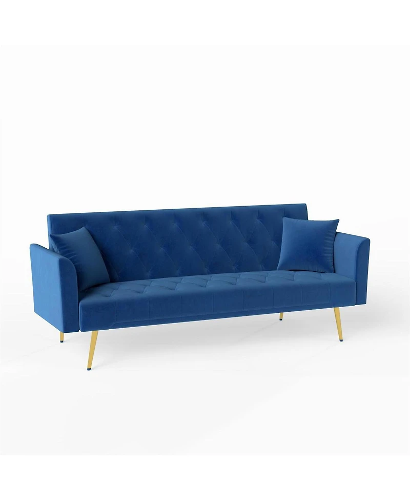 Streamdale Furniture Modern 72" foldable sleeper sofa, blue velvet, retro style