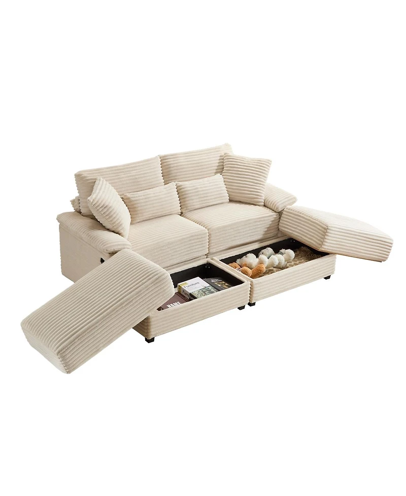 Streamdale Furniture Double Chaise Lounge Set with Reversible Ottoman - Soft Corduroy Fabric