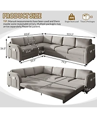 Streamdale Furniture Oversize L-Shaped Sofa Couch with Pull-Out Bed & Usb Port