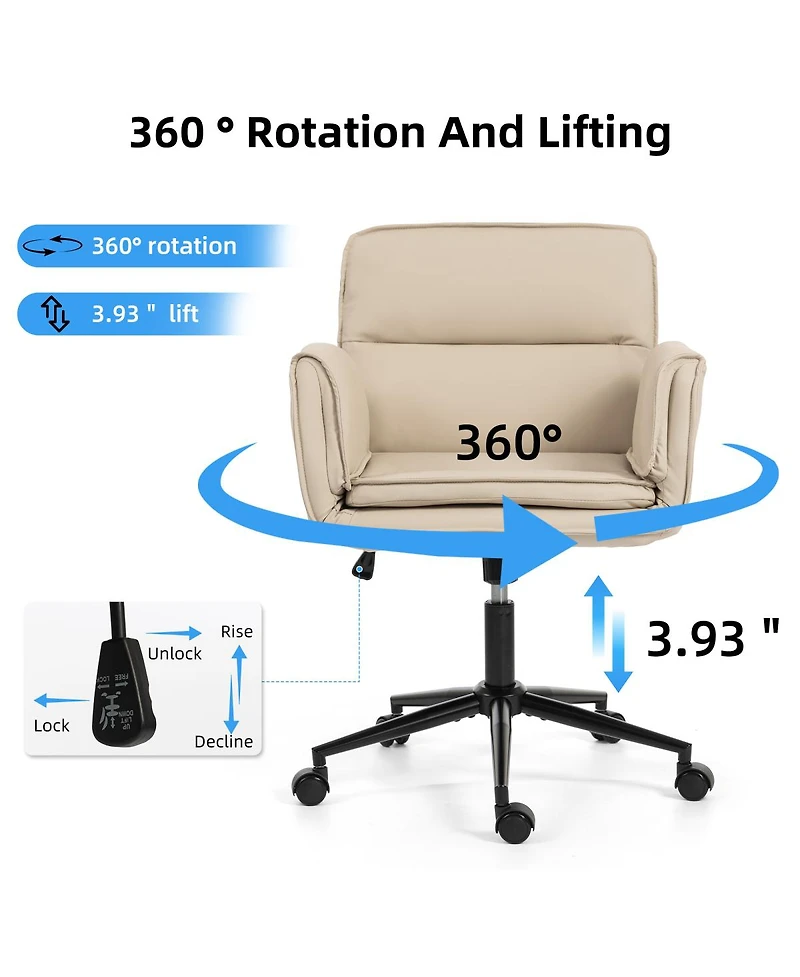 Streamdale Furniture Pu Criss Cross Swivel Desk Chair with Adjustable Armrests & Wheels