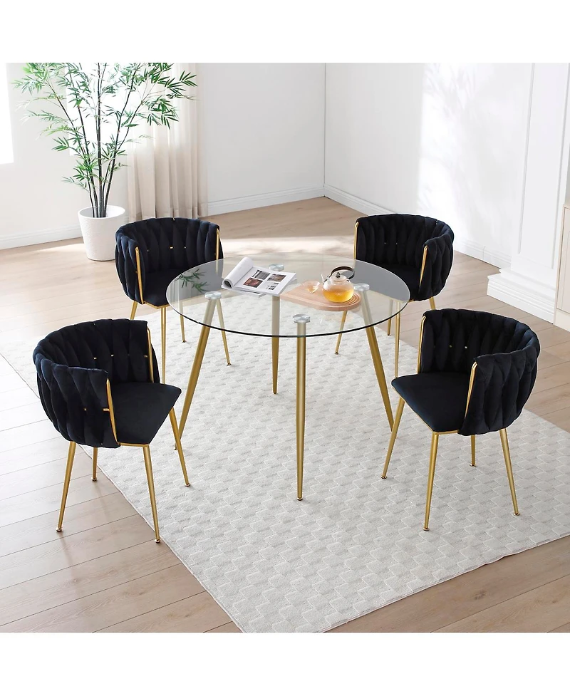 Streamdale Furniture Modern Velvet Dining Chairs Set of 2 with Golden Metal Legs