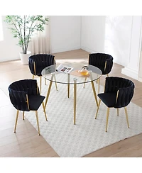 Streamdale Furniture Modern Velvet Dining Chairs Set of 2 with Golden Metal Legs