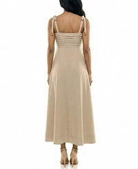 Taylor Women's Pleated Square Neck A-Line Dress