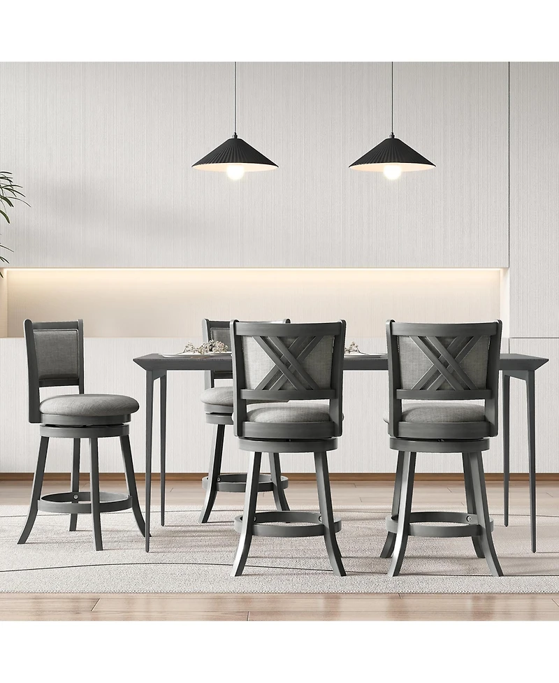 Gymax Swivel Bar Stools Set of 2 w/ Soft-padded Back and Seat Sturdy Wooden Frame