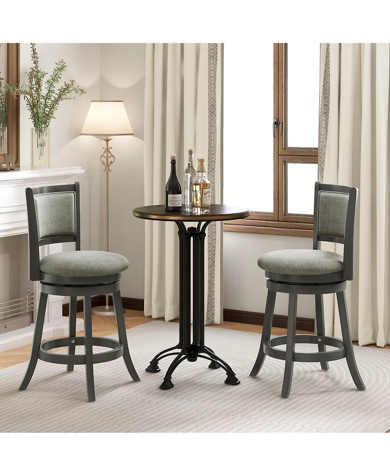 Gymax Swivel Bar Stools Set of 2 w/ Soft-padded Back and Seat Sturdy Wooden Frame