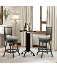 Gymax Swivel Bar Stools Set of 2 w/ Soft-padded Back and Seat Sturdy Wooden Frame