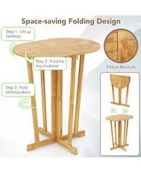 Gymax Outdoor Folding Bar Table w/ Oval Tabletop and Cross Base for Patio