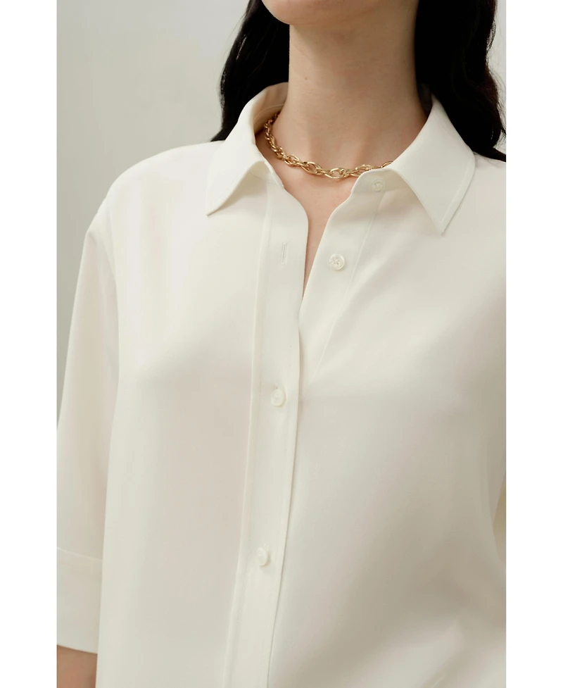 Lilysilk Women's Heavy Silk Crepe Relaxed Half-Sleeve Shirt