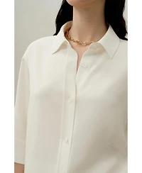 Lilysilk Women's Heavy Silk Crepe Relaxed Half-Sleeve Shirt
