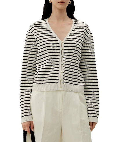 Lilysilk Women's Toscana Striped Pointelle Cardigan