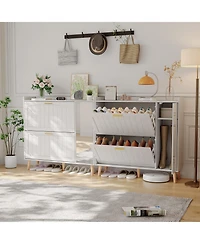 homfan Shoe Cabinet with Mirror, 2 Flip Drawers and Side Cabinet, Wood Shoe Storage Cabinet with Adjustable Shelves, Modern Home Storage Organizer