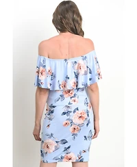 Hello Miz Women's Maternity Off-the-Shoulder Floral Ruffle Bodycon Dress