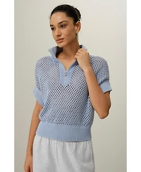 Lilysilk Women's Toscana Pointelle Knit Half-Zip Sweater