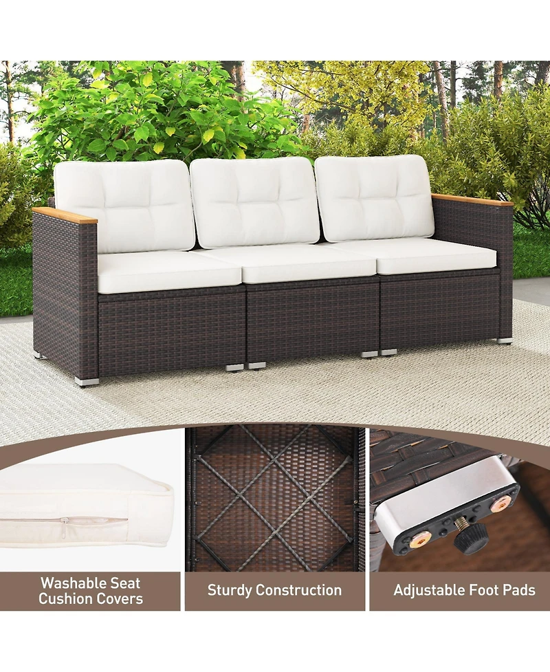 Gouun 3-Seat Outdoor Wicker Patio Sofa with Deep Seating Cushions