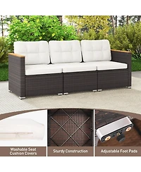 Gouun 3-Seat Outdoor Wicker Patio Sofa with Deep Seating Cushions