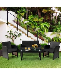 Gouun 4-Piece Patio Rattan Seating Set with Loveseat, Chairs, and Coffee Table