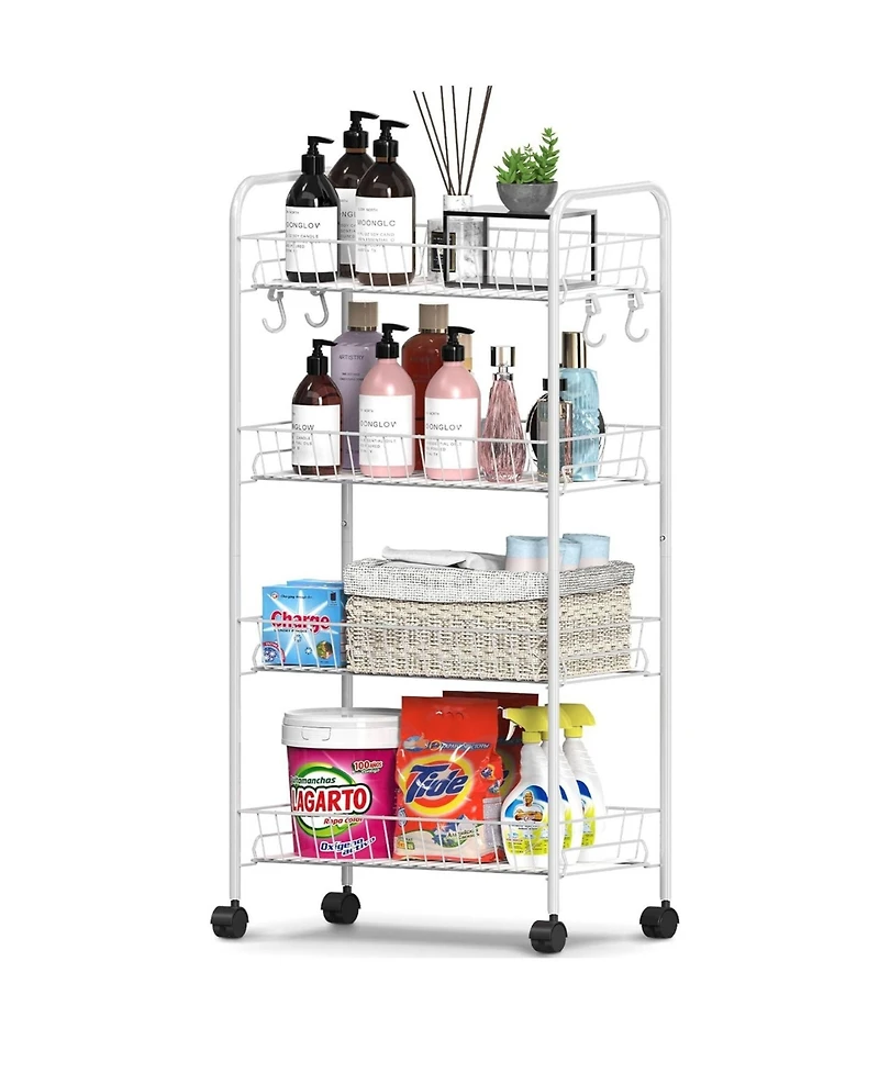 Mythinglogic 4 Tier Rolling Cart with 360°Wheels, Snack Cart, Removable Wire Baskets