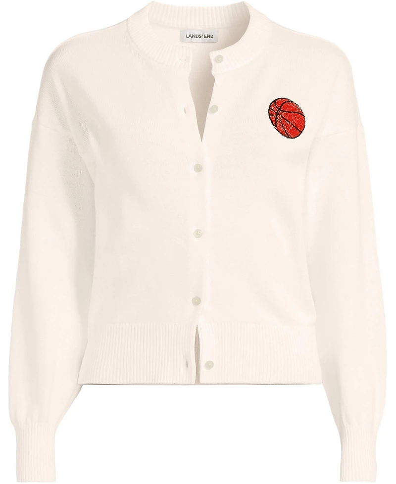 Lands' End Women's Cotton Embellished Cardigan Sweater