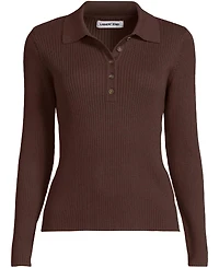 Lands' End Plus Cotton Ribbed Long Sleeve Polo Sweater