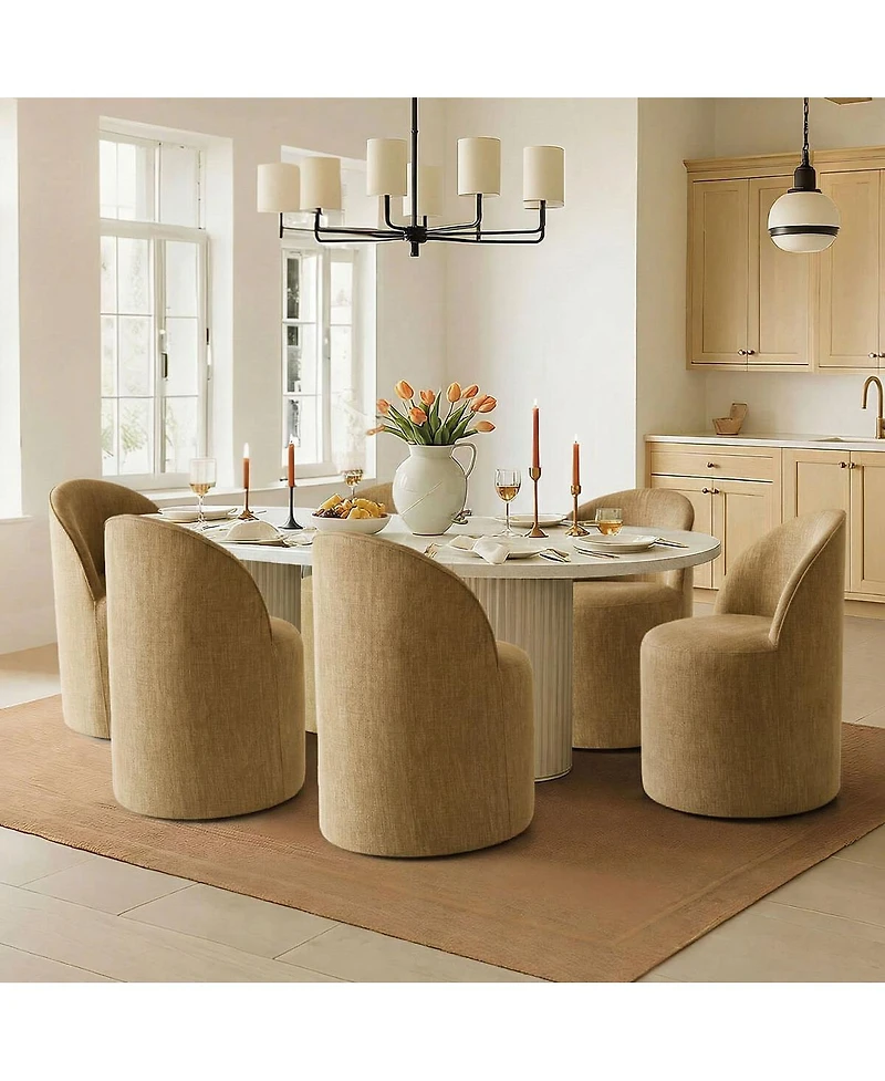 Maison Boucle Linen Upholstered Rolling Dining Chair with Casters Swivel 1 Piece