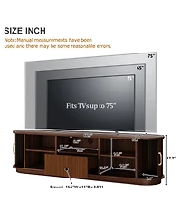 Rainsken Fluted Entertainment Center for TVs Up to 75 Inches, Farmhouse Style Media Stand with Sliding Wood Slatted Doors and Drawer for Living Room