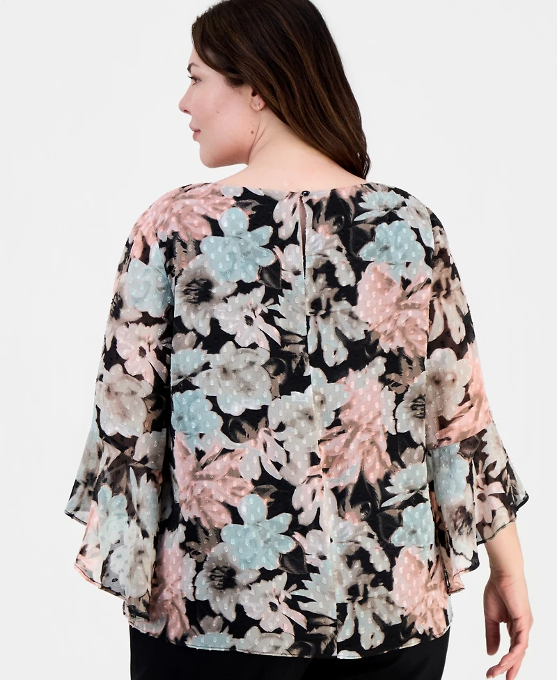 Kasper Plus Printed Clip Dot Blouse