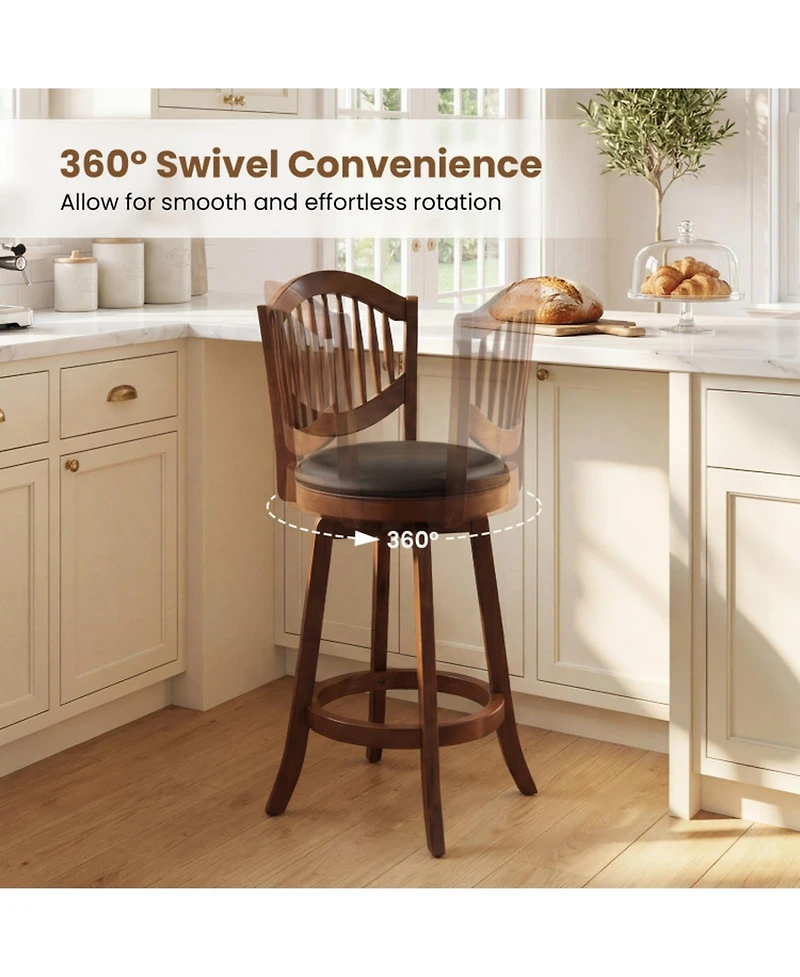 Gouun 25 in Swivel Upholstered Faux Leather Counter Height Bar Stools Set of 2