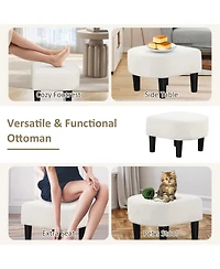 Gouun Upholstered Teddy Velvet Barrel Chair with Ottoman Footrest