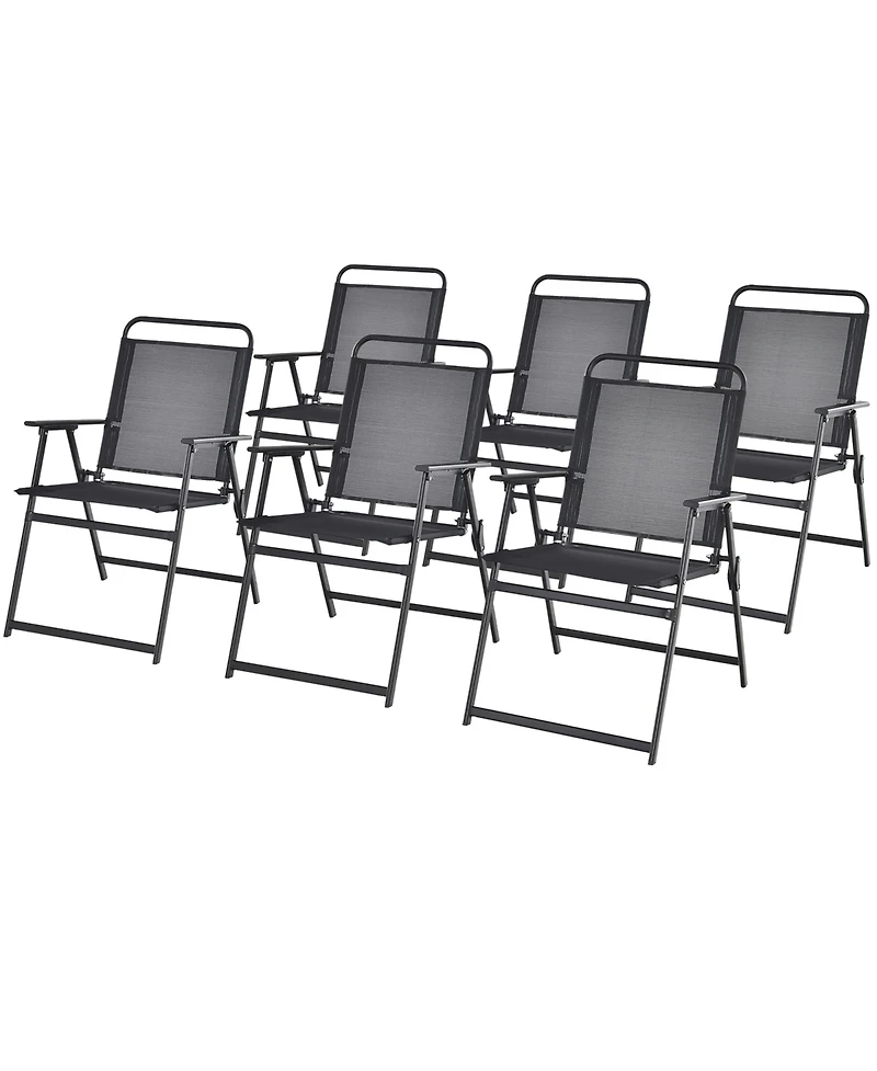 Gymax Set of 6 Heavy-Duty Metal Folding Chairs Frame Armrests Portable Patio