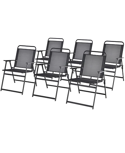 Gymax Set of 6 Heavy-Duty Metal Folding Chairs Frame Armrests Portable Patio