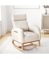 Gouun Upholstered Chenille Rocker Armchair with Rubber Wood Frame