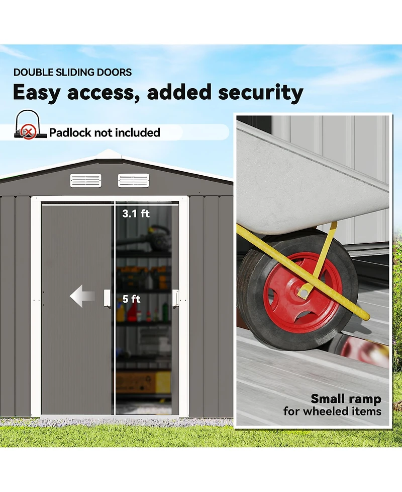 Outsunny 9' x 6' Storage Shed Garden Tool House w/ Vents Doors