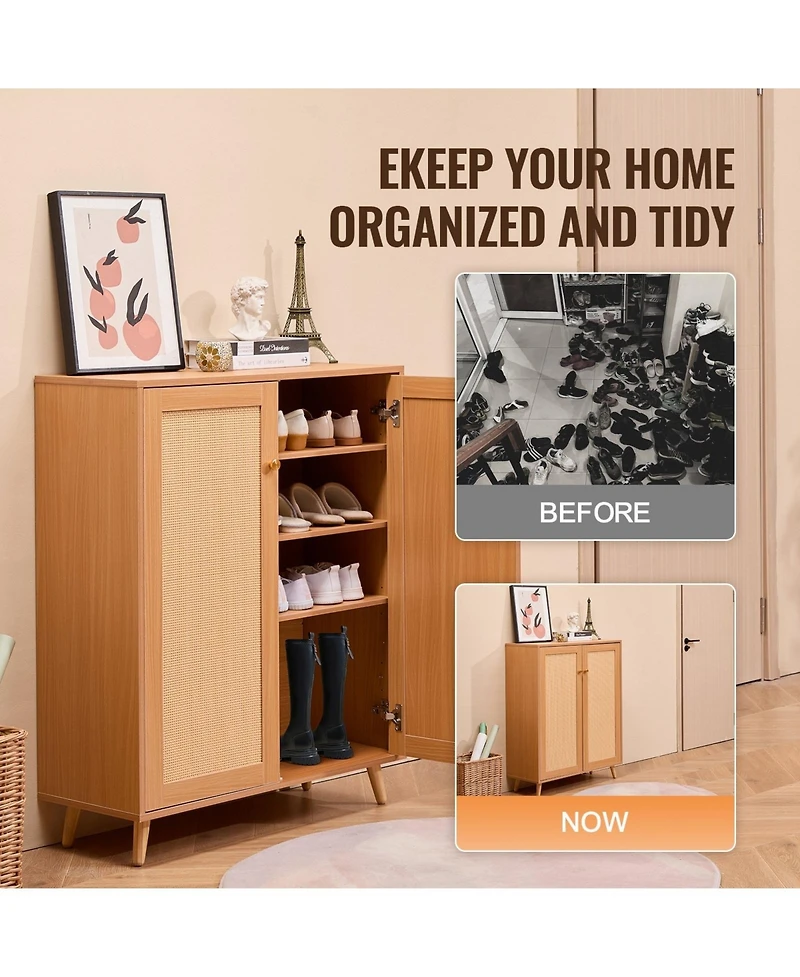 Sugift Rattan Shoe Cabinet, 5 Tiers with Adjustable Shelves for Entryway Storage