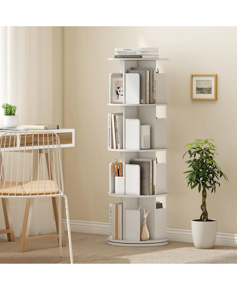 Sugift Four Tier Rotating Bookshelf with Dividers and Safety Baffles