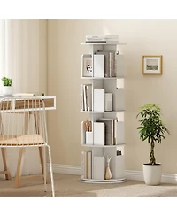 Sugift Four Tier Rotating Bookshelf with Dividers and Safety Baffles