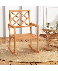 Sugift Teak Wood Oversized Rocking Chair with Slatted Seat and Back