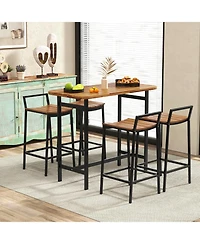 sumyeg 5-Piece Acacia Wood Bar Table Set with Metal Frame Footrest and Bar Height Chairs