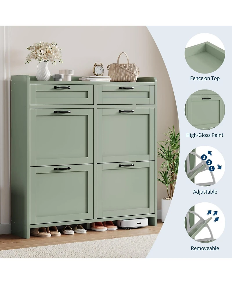 Homfan Shoe Cabinet with 4 Flip Drawers & 2 Top Drawers, Wooden Organizer Adjustable Shelf, Freestanding Storage Cabinets