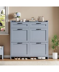 Homfan Shoe Cabinet with 4 Flip Drawers & 2 Top Drawers, Wooden Organizer Adjustable Shelf, Freestanding Storage Cabinets