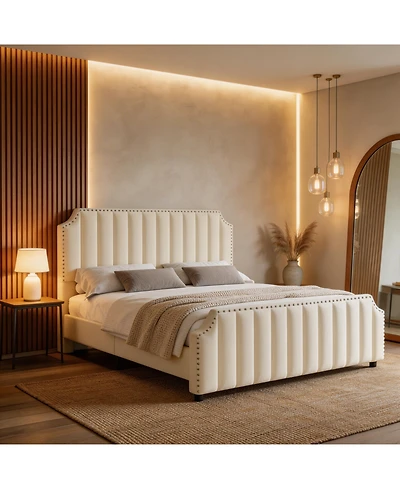 Homfan Upholstered Bed Frame with Headboard and Footboard