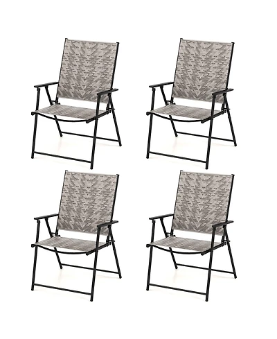 Gymax Set of 4 Folding Chairs w/ Armrests Metal Frame for Garden No Assembly Patio